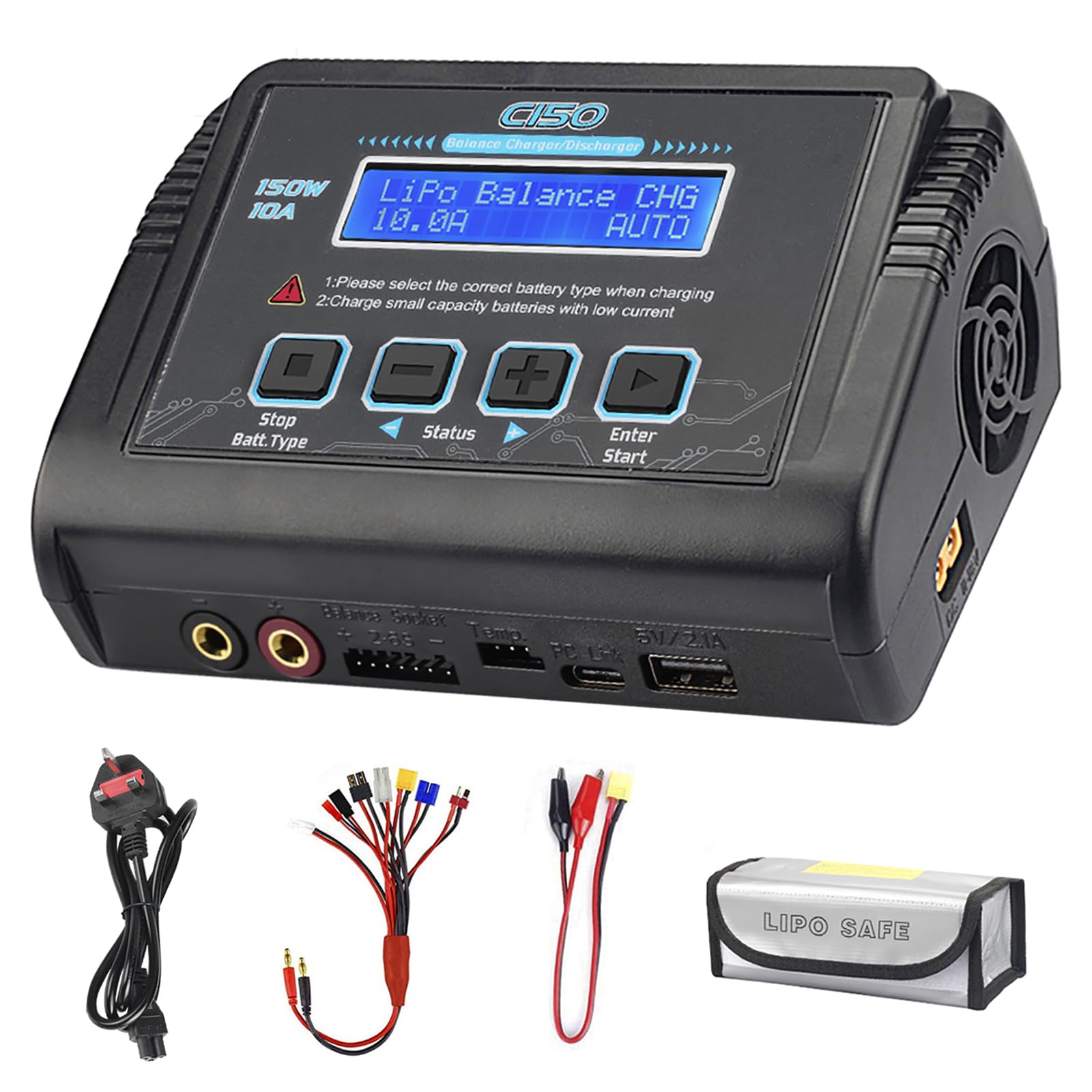 LiPo Charger,150W 10A AC/DC for Battery Balance Charger Discharger Li-ion/Life/NiCd/NiMH/LiHV/PB/Smart Battery(Battery Charger Adapter)