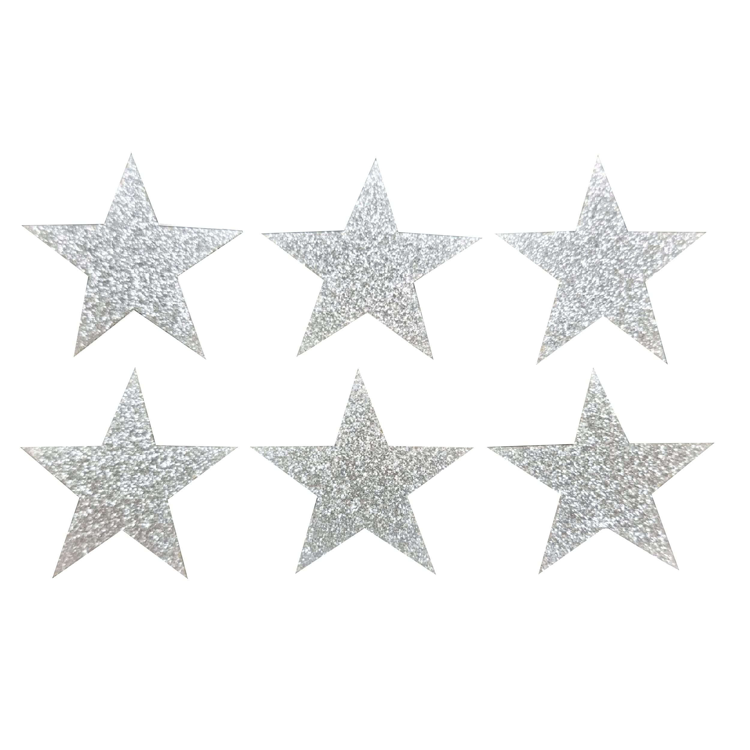 Silver 12 Fabric Glitter 2 Inch 50mm Stars Iron-On
