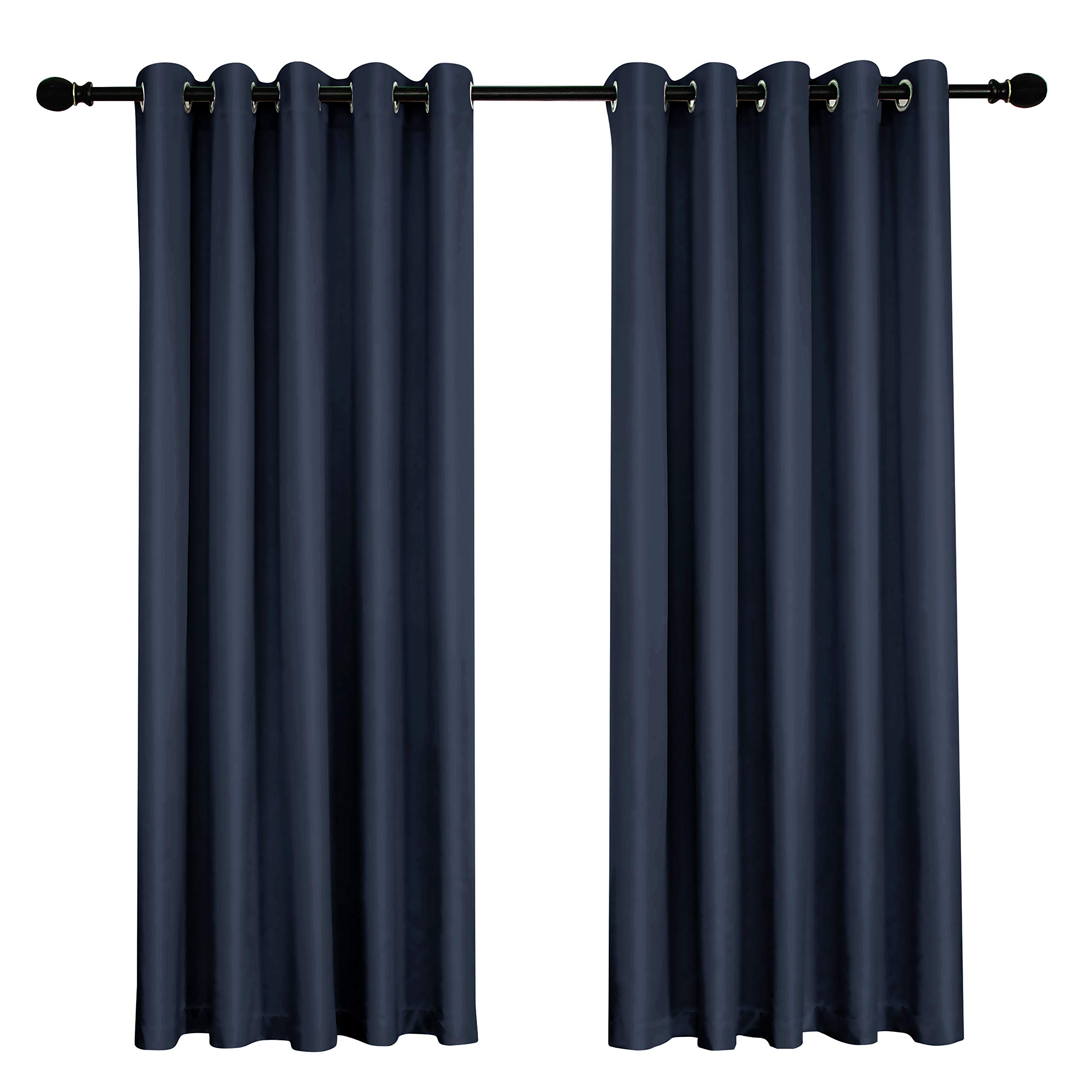 COASTLINE Ultra Soft Satin Navy Blue 100% Blackout Eyelet Curtain Floor Window Treatment Drapes 2 panels for Bedroom, Livingroom, Kids Nursery Room W90 x L90 inch
