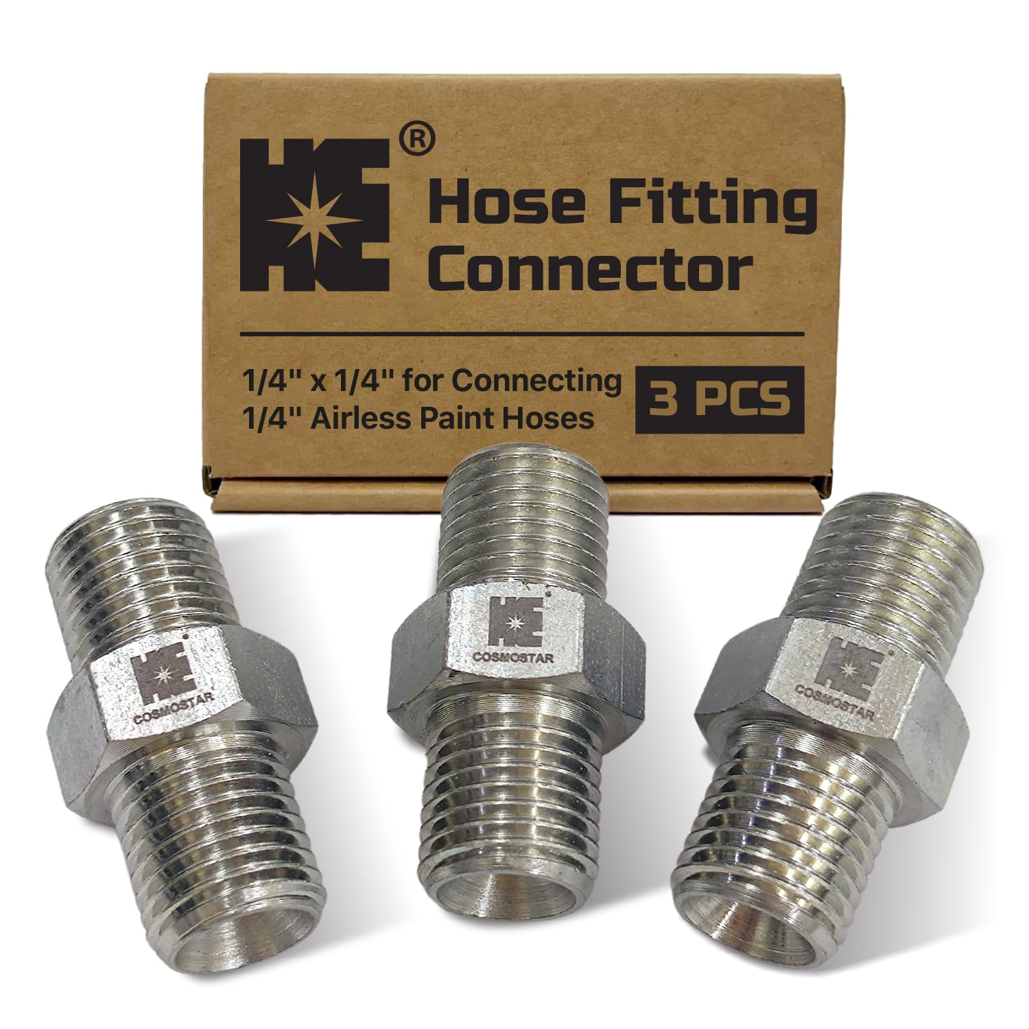 Photo 1 of Cosmostar 1/4" x 1/4" Hose Fitting for Connecting 1/4" Airless Paint Hoses, Compatible with 243025-3 pcs(NGG0404S-3P)