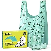 KeenEcho Disposable Diaper Bags with Handles 100 Count (4 Rolls), Unscented Leak-Proof Diaper Trash Bags & Sacks or Pet Waste Bag, Ocean Recycled Plastic, Green
