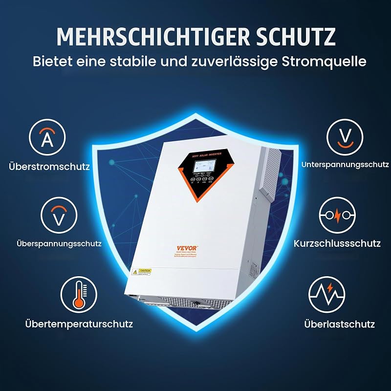 2-in-1-Hybrid-Solar-Wechselrichter 5500W Solar Inverter 11000VA Reiner Sinus MPPT LCD-Display 3 Lademodi (Solarladung, Netzladung, Hybridladung) & 4 Ausgangsmodi (UTL, SOL, SBU, SUB)