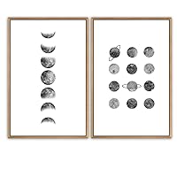 SIGNWIN Framed Canvas Print Wall Art Moon Eclipse Photos Astronomy & Space Cosmic Illustrations Minimalism Modern Black and White for Living Room, Bedroom, Office - 16