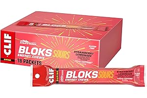 Clif Bloks Sours - Strawberry Lemonade Flavor with Caffeine - Energy Chews - Non-GMO - Plant Based - Fast Fuel for Cycling and Running - Quick Carbohydrates and Electrolytes - 2.12 oz. (18 Count)