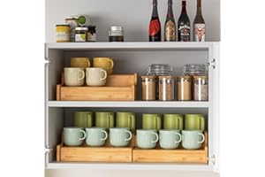 Hongtamoya 2-Tier Expandable Coffee Mug Holder, Countertop Station Bamboo Mug Cup Rack Coffee Bar Organizer, Tea Cups Stand f