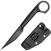 OOULORE Fixed Blade Knife, D2 Steel Blade and G10 Handle, Utility EDC Knife for Outdoor Survival Hiking Camping with Kydex Sheath OS1221 (Black)