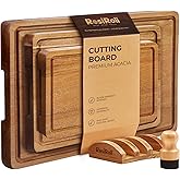 RosiRoli Acacia Wood Cutting Board for Kitchen, Set of 3 - Durable 1" Thick Chopping Boards with Juice Grooves & Handles for Prep & Serving, Impressive Gift for Housewarming, Christmas, and Home Chefs