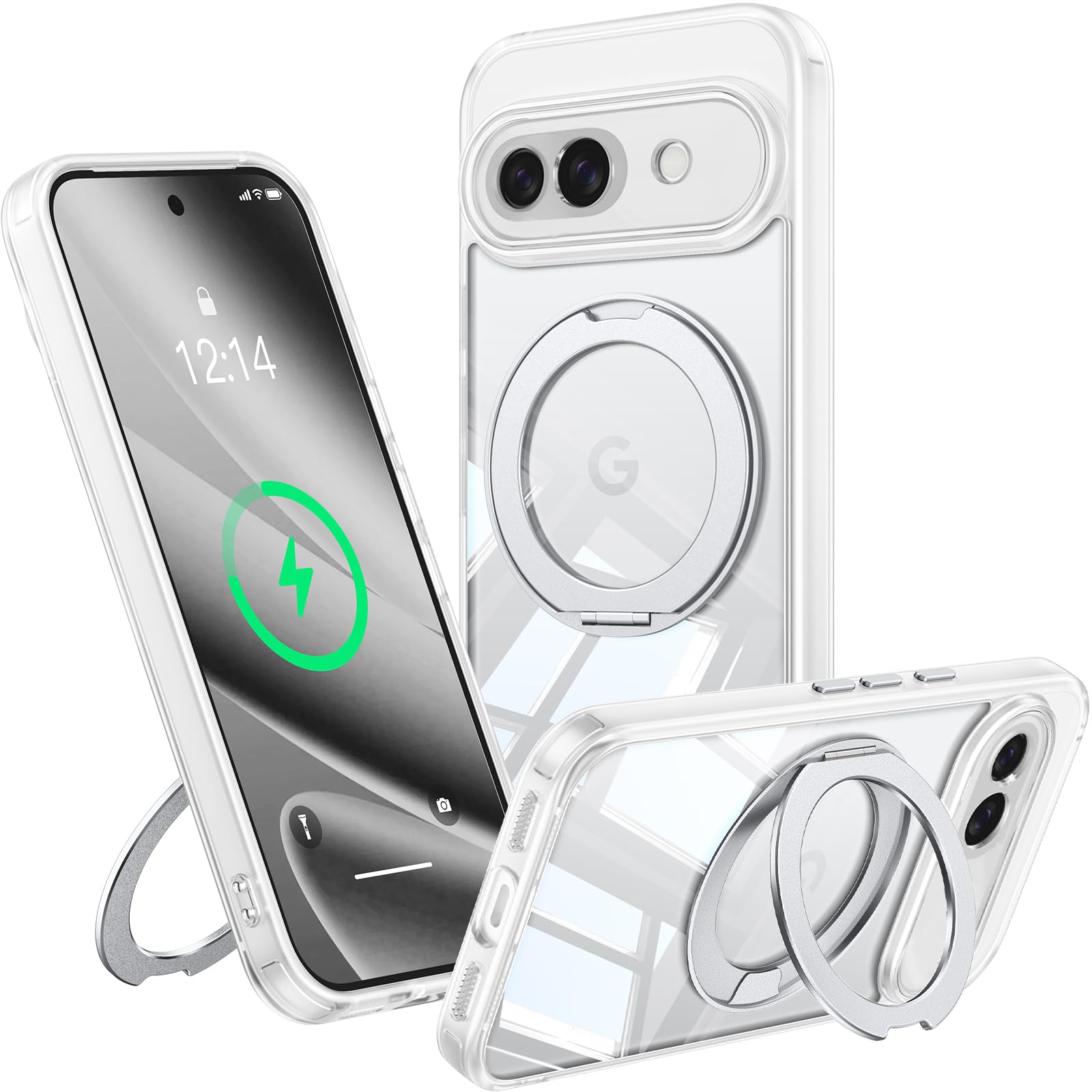 Photo 1 of ?360° Spin Magnetic Stand? Case for Google Pixel 10A ?Fit for MagSafe & Pixelsnap? Cover with Ring Holder ?No-Yellow Crystal Clear? Camera Protection Phone Google Pixel 10A Case - Clear