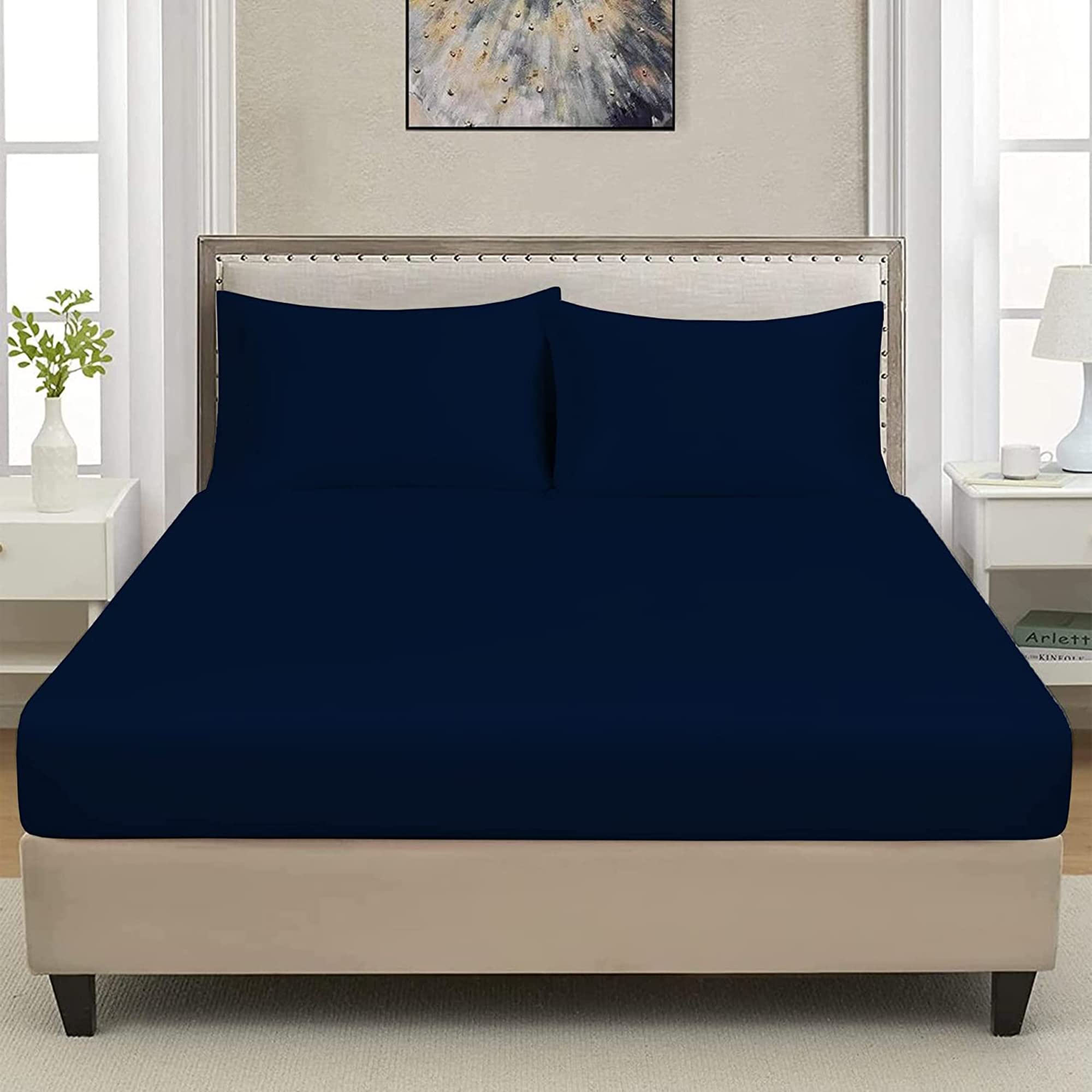 Extra Deep Luxuary Fitted Sheet 25cm Mattress Sheets 50% Cotton 50% Polyester By JRI® (King, Navy Blue) — image 1