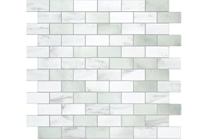 SUNWINGS 10-Sheet Subway Peel and Stick Backsplash Tile, 11.3" x 10.8" Emerald Green Stone Composite Marble Looks Self Adhesive Waterproof Wall Tile, Stick on Tiles for Kitchen Bathroom Shower Fireplace