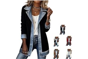 Womens Corduroy Shacket Jacket with Denim Trim, Button Down Shirt Jacket, Long Sleeve Relaxed Fit Layering for Fall Spring