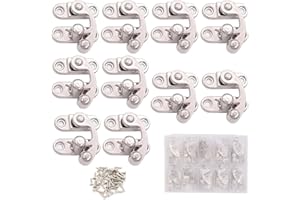 Youmeizer 10 Pieces Antique Vintage Lock Latch Hook Hasp Horn Lock with 40 Screws Jewelry Box Hardware Thickened Horn Lock Clasp Arm Latch Size 27 x 25 x 8mm (Silver/Right Latch Hook Hasp)