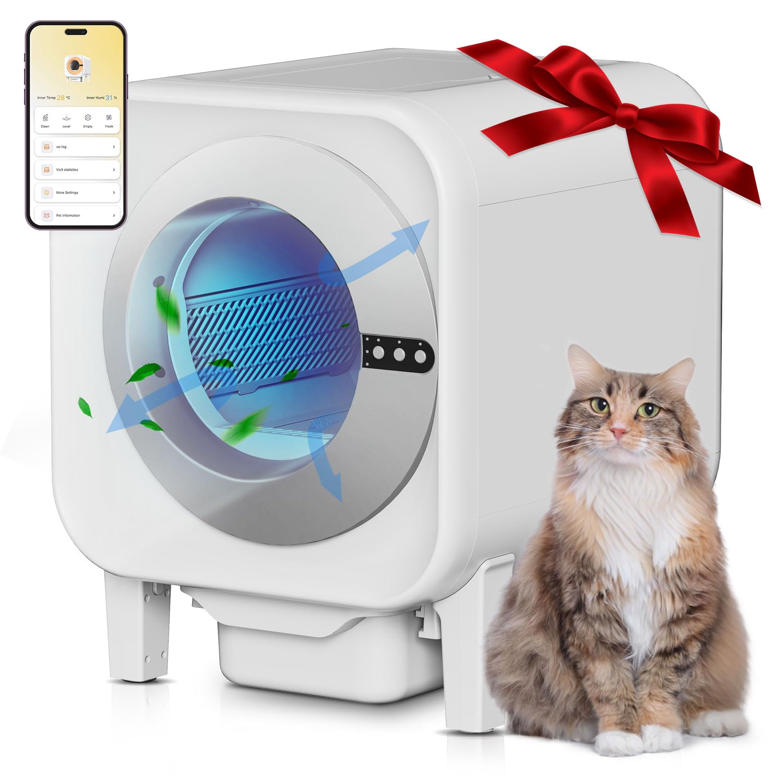 Photo 1 of [Meowra] Self-Cleaning Cat Litter Box, 75L XL Capacity(48x55x61cm), WiFi APP Control, Odorless Automatic Cat Toilet with Garage Bags
