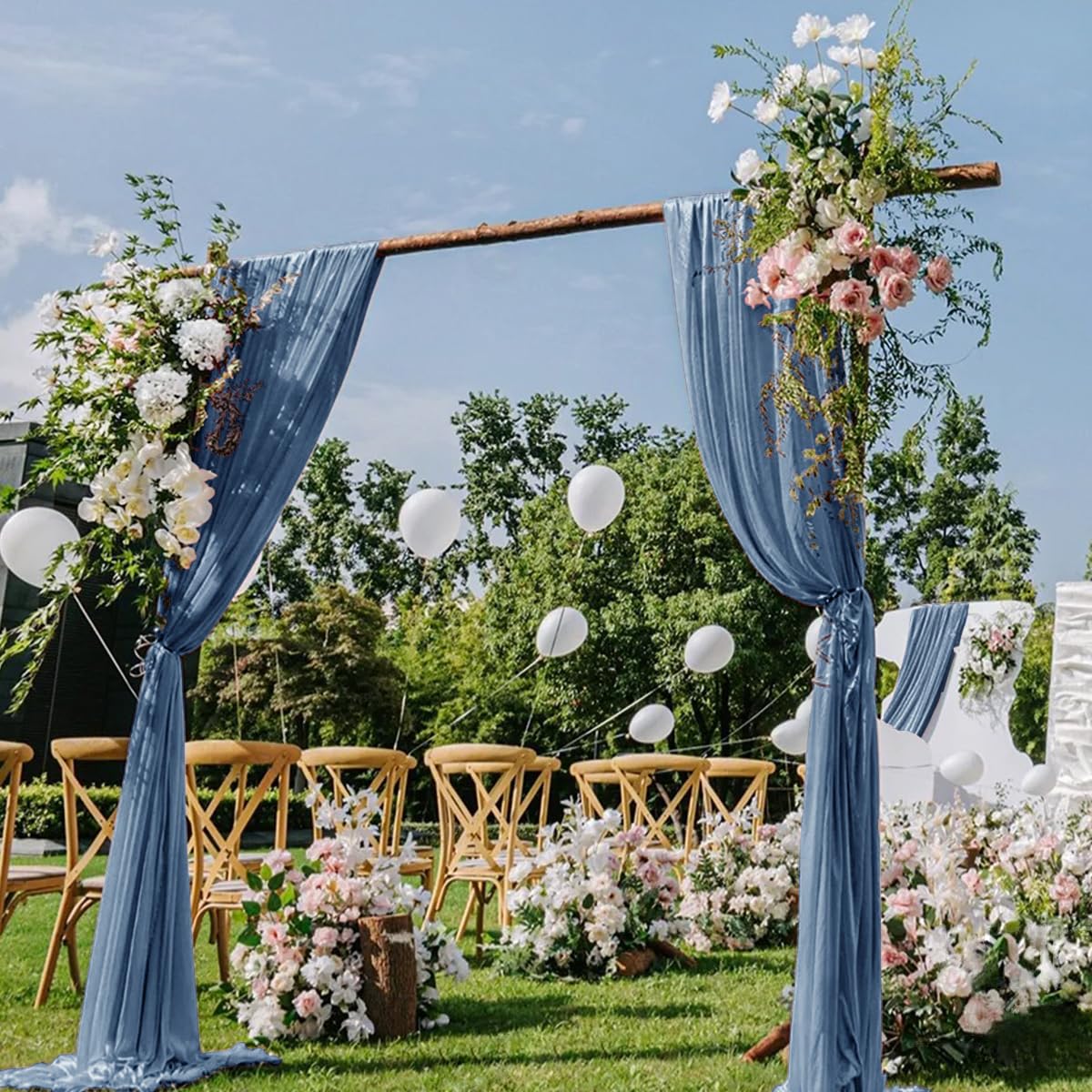 Photo 1 of DeZerlor Dusty Blue Wedding Arch Draping Fabric 29" x 20 FT Blue Wedding Drapes for Backdrop Sheer Curtains Drapes for Romantic Bridal Baby Shower Ceremony Birthday Party Fall Outdoor Events
