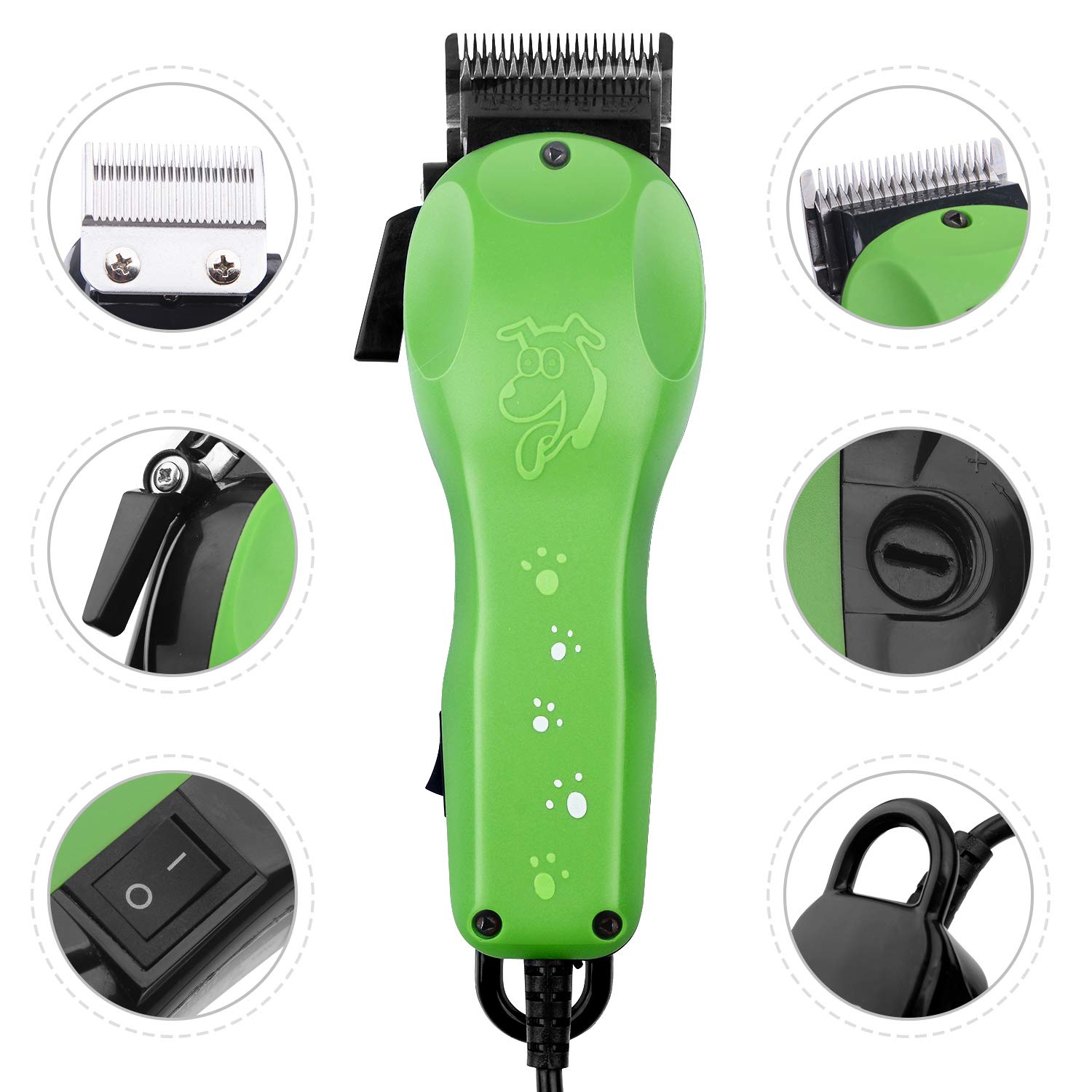 BESTBOMG Professional Electric Corded Dog Cat Trimmer Grooming Clipper Hair Removal Animal U-Clip Cordless Pet Grooming Clippers Set with Detachable Blade for All Coats with 4 Guide Combs Scissors