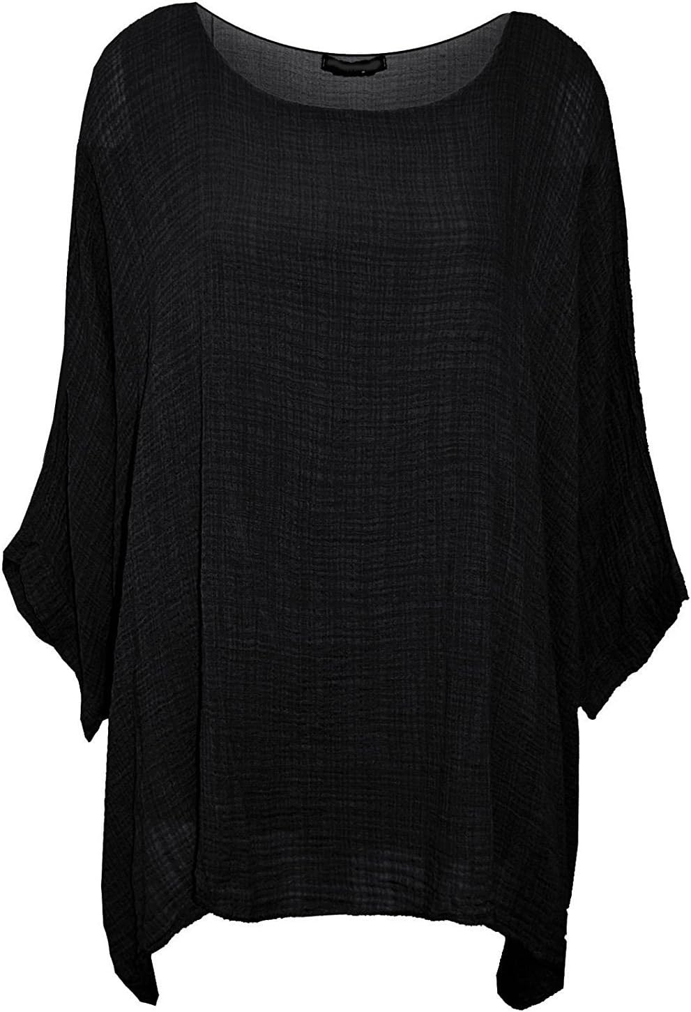 TEXTURE ONLINE Ladies Women Italian Lagenlook Quirky Plain Batwing Short Sleeve Textured Asymmetric Kaftan Tunic Top Blouse One Size Plus UK 12-18