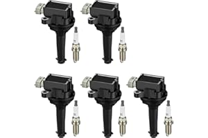 BDFHYK Ignition Coil Pack UF517 and Iridium Spark Plugs AP5325 Compatible with Volvo C30 C70 S40 S60 V50 V70 XC70 2.4L 2.5L L5 C1721 307134170 SKIC178 GN10331 COP345 Sets of 5