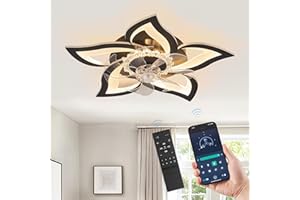 LEDIARY Flower Ceiling Fans with Lights, Small 27 Inch Modern Low Profile Ceiling Fan, Dimmable LED Ceiling Light Fixture, Fl