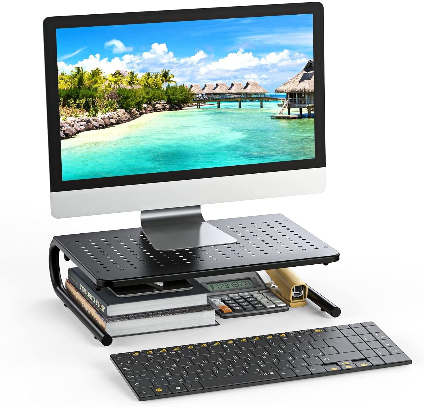 Monitor Stand Riser, Monitor Riser, Laptop Stand for Desk, Laptop Riser, Desk Organizer for Monitor, Laptop Shelf w/Vented for Screen, Computer Stand for Laptop, PC, Printer, for Home & Office - Image 7