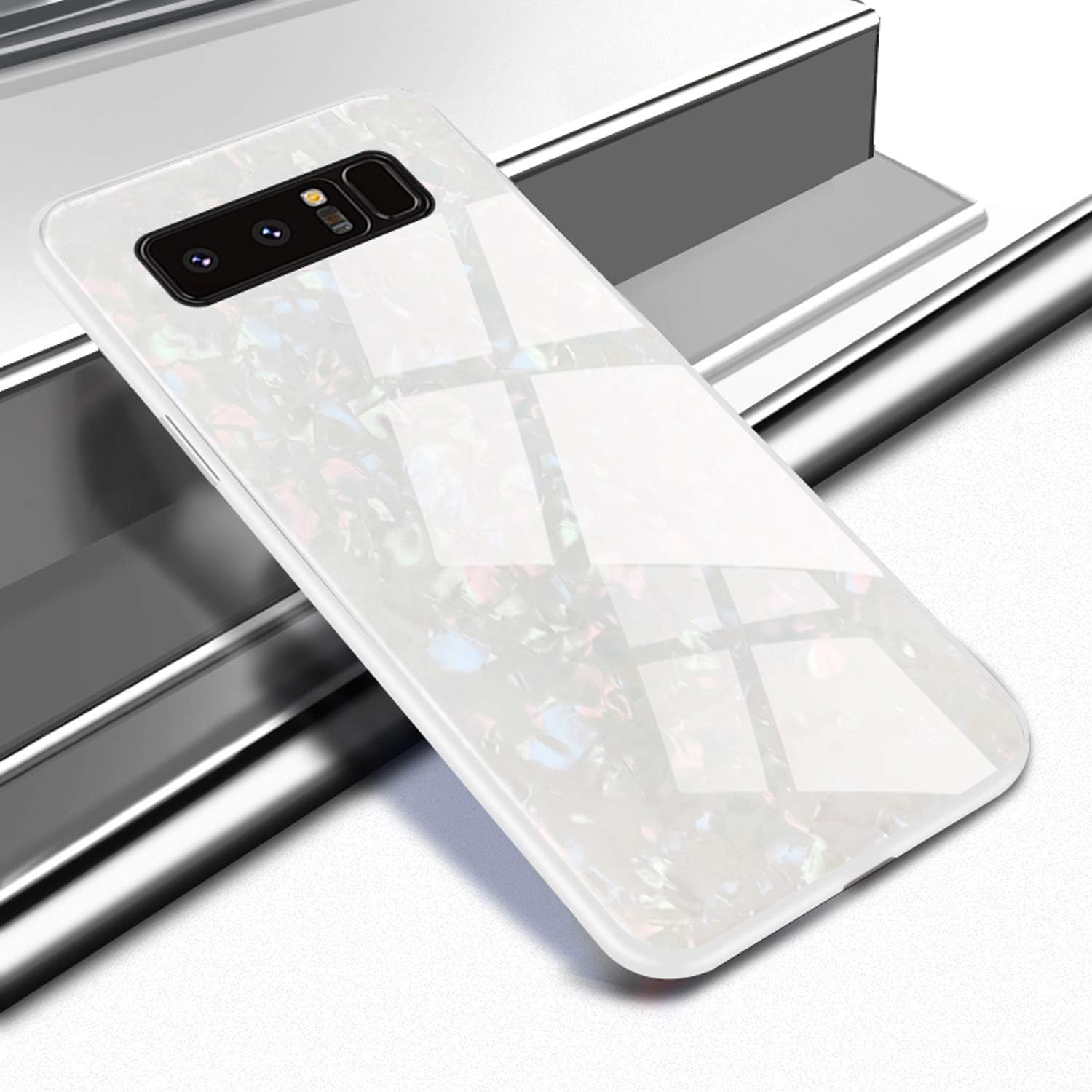 EYZUTAK Shell Design Case for Samsung Galaxy S10,Ultra Thin Tempered Glass Back Mimics Hard Cover Anti-Scratch Soft TPU Silicone Bumper Shockproof Case for Samsung Galaxy S10 - White