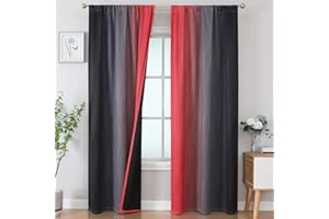 Estelar Textiler Black and Red Blackout Curtains for Bedroom, Light Blocking Two Tone Gradient Drapes with Wave Line Pattern, Room Darkening Rod Pocket Ombre Curtains for Boys Room,42Wx84L,2 Panels