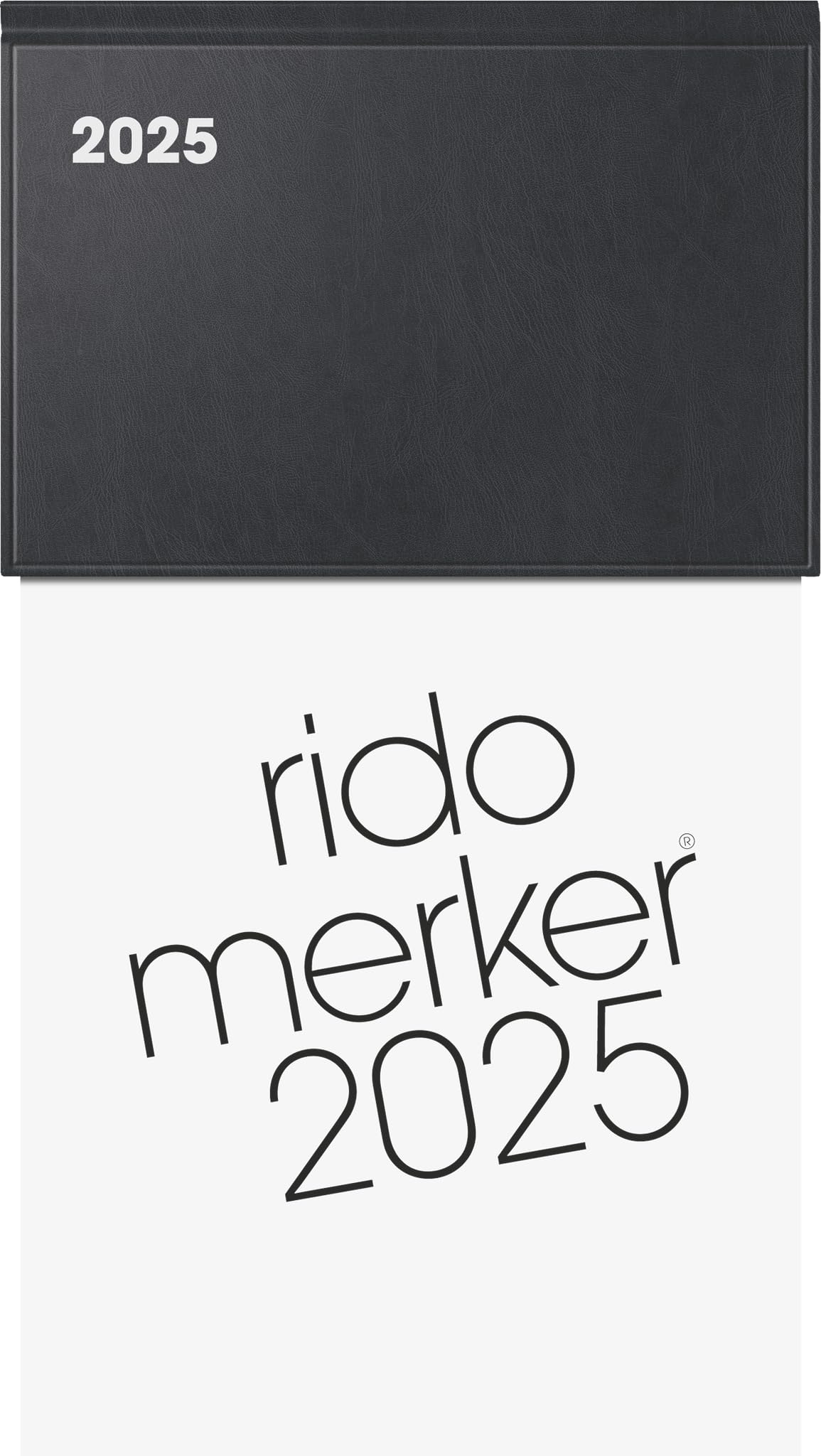 rido/idé Notebook, model Merker (2025), 1 page = 1 day, 108 × 201 mm, 736 pages, plastic cover, black