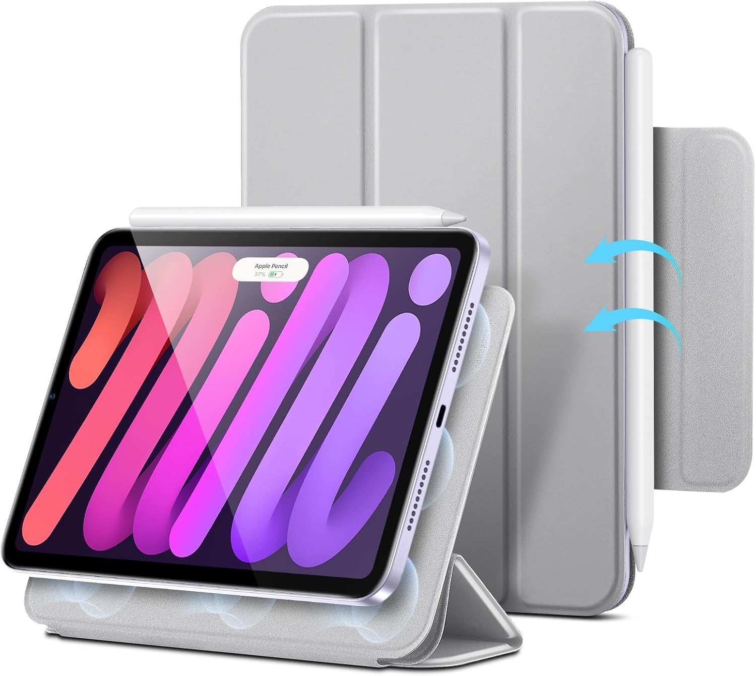 ESR for iPad mini 7 A17 Pro Case, iPad mini 7th/6th Generation Case (2024/2021), Slim, Trifold Two-Way Stand, Powerful Magnetic Attachment, Durable Protection, Supports Pencil Pro/USB-C, Grey