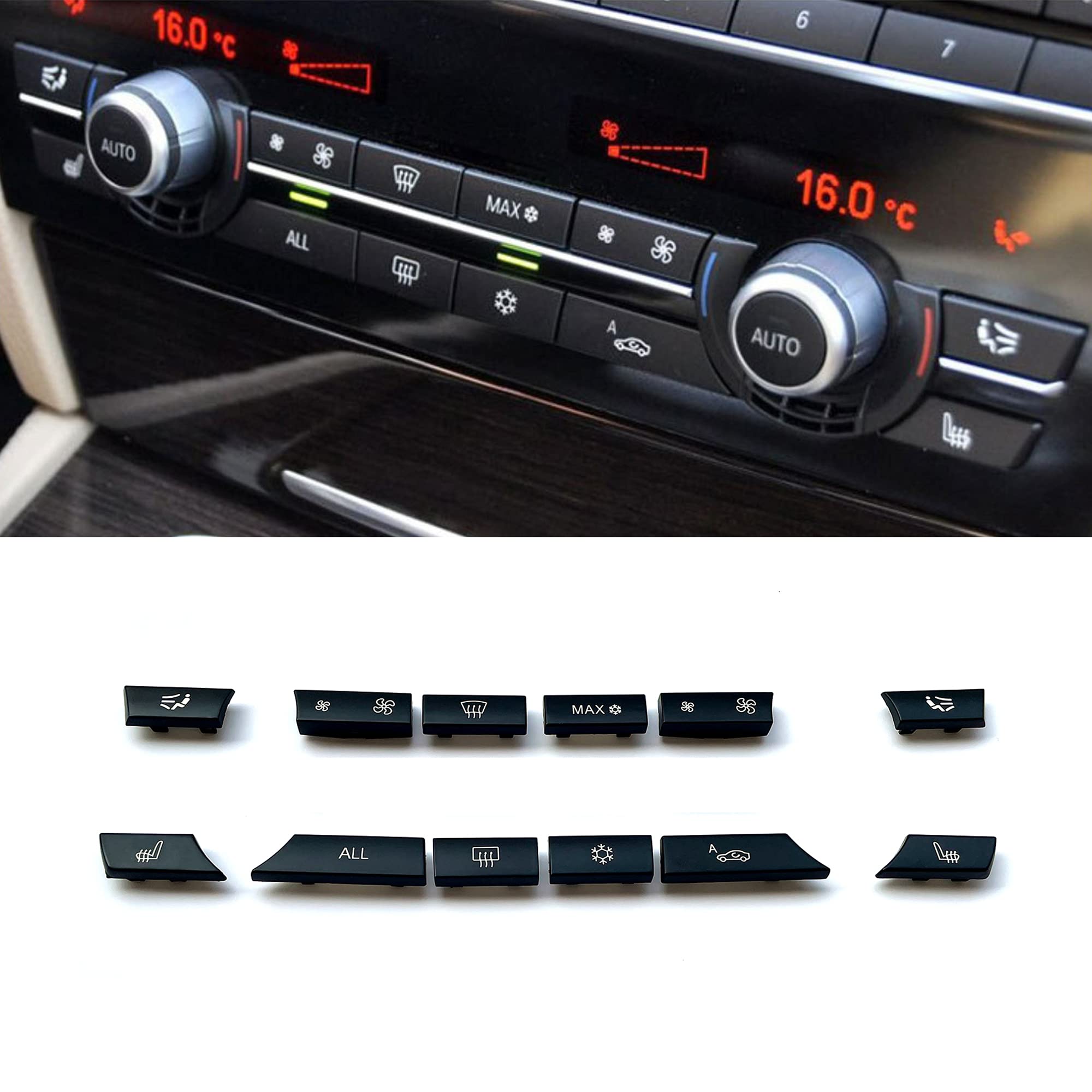Photo 1 of Air Conditioning A/C Vent Button AC Heater Climate Control Key Caps Interior Repair Kit Replacement for BMW 5 6 7 M5 M6 F02 F06 F10 F12 61319313923(12 Key/Set)