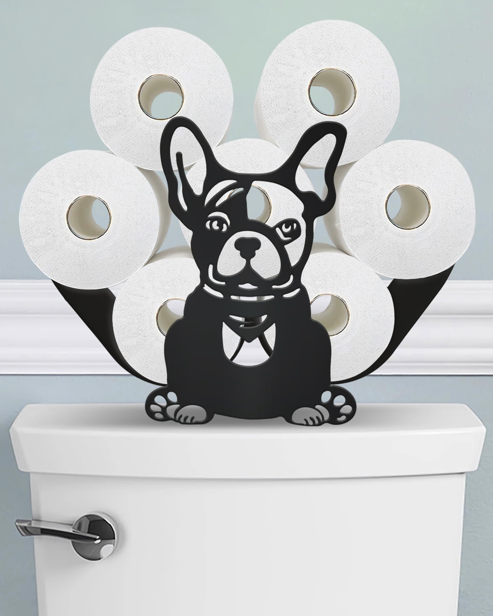 Photo 1 of Wigag French Bulldog Toilet Paper Holder Stand for Extra 8 Rolls, Funny Dwarf Decorative Free Standing Toilet Paper Storage, Farmhouse Bathroom Animal Decor Accessories Storage Cabinet
