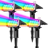 Solar Spot Lights Outdoor, Super Bright Focused Beam Halloween Spotlights | Waterproof Large LEDs, 8 Modes, Ground &amp; Wall Mount, Auto On/Off Lights for Yard Garden Tree Landscape, Multicolor, 4 Pack