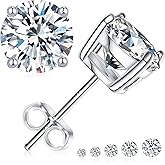 Moissanite Stud Earrings for Women:0.1-2ct 18K White Plated Silver Hypoallergenic Round Cut D Color VVS1 Round Lab Created Diamond Earrings for Men