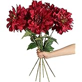 INSUNSIX Dahlia Artificial Flowers,6PCS Burgundy Flowers 23.62" Silk Dahlia Flowers with Stems for Wedding Party Home Decorations(Dark Red)