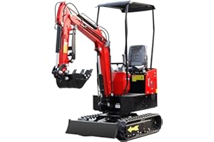OKVEQUIP Mini Digger Hydraulic- 1 Ton Crawler Excavator with Bucket Hydraulic Thumb Clip, 13.5 hp EPA Engine Trencher Digger Machine for Construction Works, Garden, Farms, Roads (Red, Yellow Colors are Random)