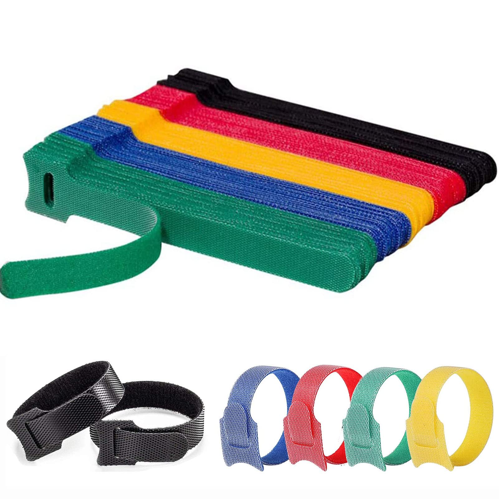 EHIOG 100 PCS Adjustable Reusable Cable Ties Straps, Eusable Cable tie Suitable for Flower Planting, for PC Cable Management, Organizing Cords, TV, Desk-Colorful