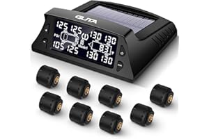 GUTA RV Tire Pressure Monitoring System - 8 External Sensors (0-188 PSI) RV TPMS, Solar Charging, 6 Alarm Modes, High-end Backlight LCD Display, Automatic Sleep Mode