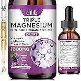 Liquid Magnesium Glycinate Supplement 1000mg, Calm Magnesium Citrate, Taurate Drops with Omega 3, Zinc, Ashwagandha, L-Theanine, Chamomile for Sleep, Mood, Stress Relief, Bone, Muscle, Grape Flavor