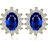 JewelryPalace Princess Diana Kate Middleton Class Gemstone Birthstone Sapphire Emerald Ruby Stud Earrings for Women, 14k Yellow Gold Plated 925 Sterling Silver Earrings for Women, Earings Set