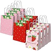 Dydamud Strawberry Paper Bags, 12 Pack Strawberry Goodie Bags With Handles, Strawberry Paper Party Favor Bags For Kids Birthday, Baby Shower, Strawberry Candy Bags for Strawberry Party Decorations