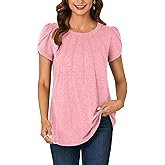 Rooscier Women's Petal Short Sleeve Crewneck Loose Dressy Summer Casual Tunic Top Blouse