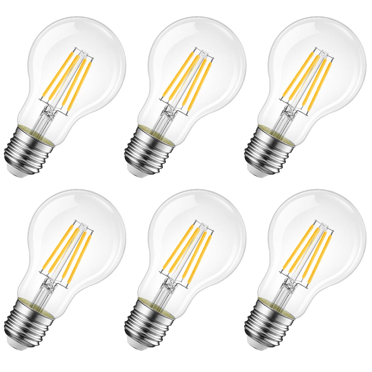LVWIT E27 LED Filament Bulb,Vintage 7.5W A60 GLS Edison Bulb Screw Warm White,A60 Standard Energy Saving Bulbs,75W Equivalent,1055LM,2700K,220-240V,Non-dimmable,（6 PCS）…