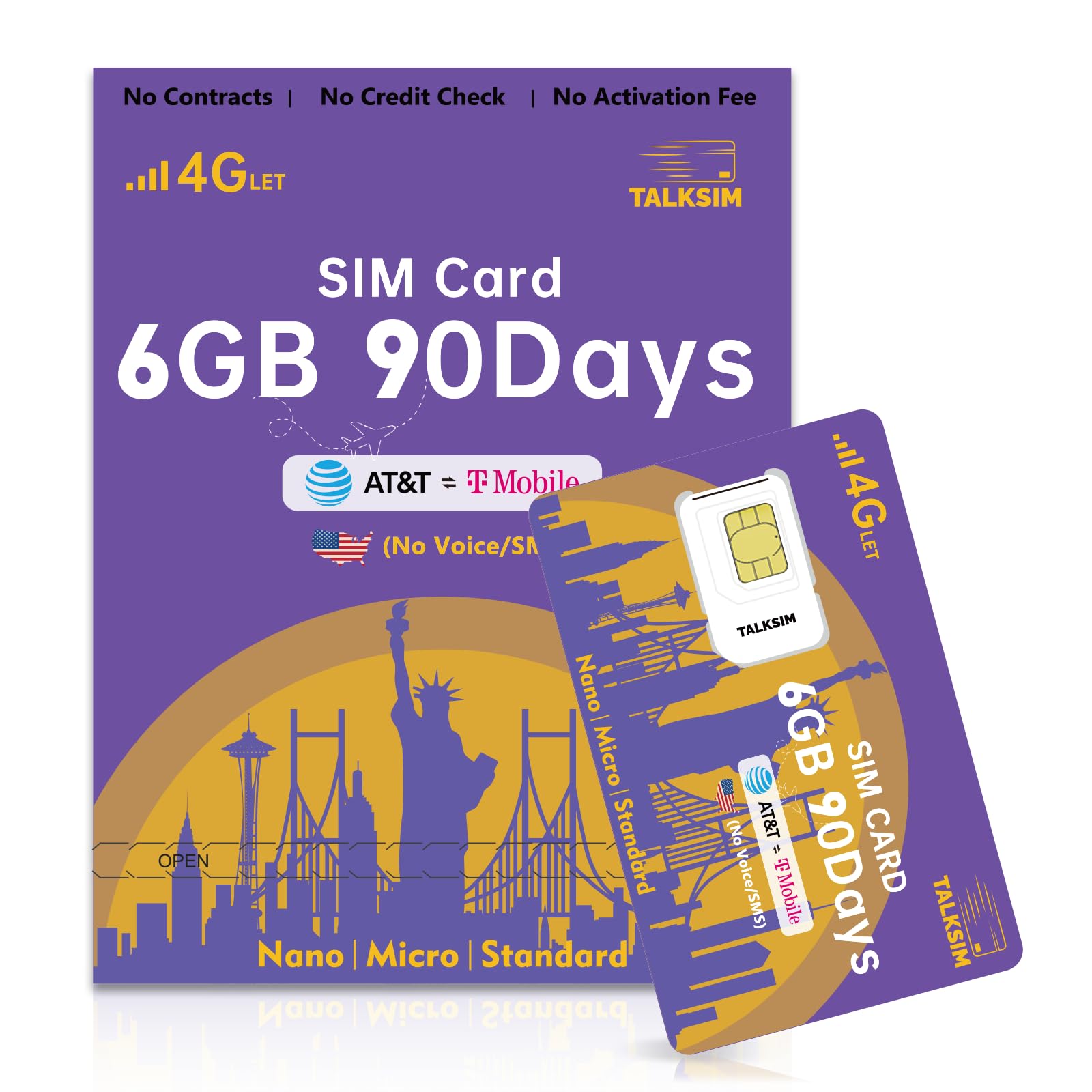 Data SIM Card 6GB 90Days Support AT&T, T-Mobile, 4G LTE USA SIM Compatible with Unlocked Security Camera/Tablet/Smart Watch/Hunting Trail Camera/GPS Tracker iot Devices