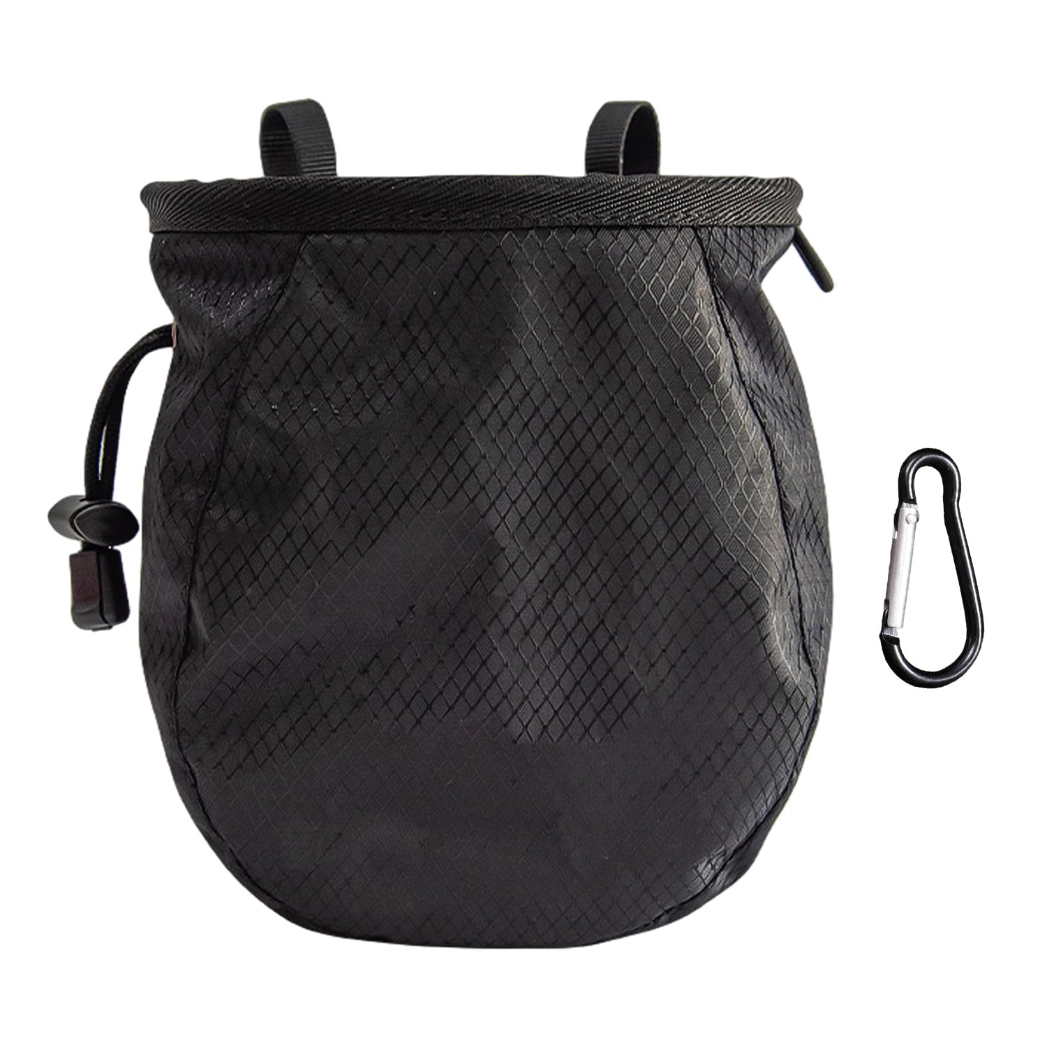 JTMKYO 1 Pcs Black Climbing Chalk Bag with 1 Black Mountaineering Metal Buckle, Climbing Equipment, Adjustable Chalk Bag, Multifunctional Powder Bag Suitable for Fitness Gymnastics