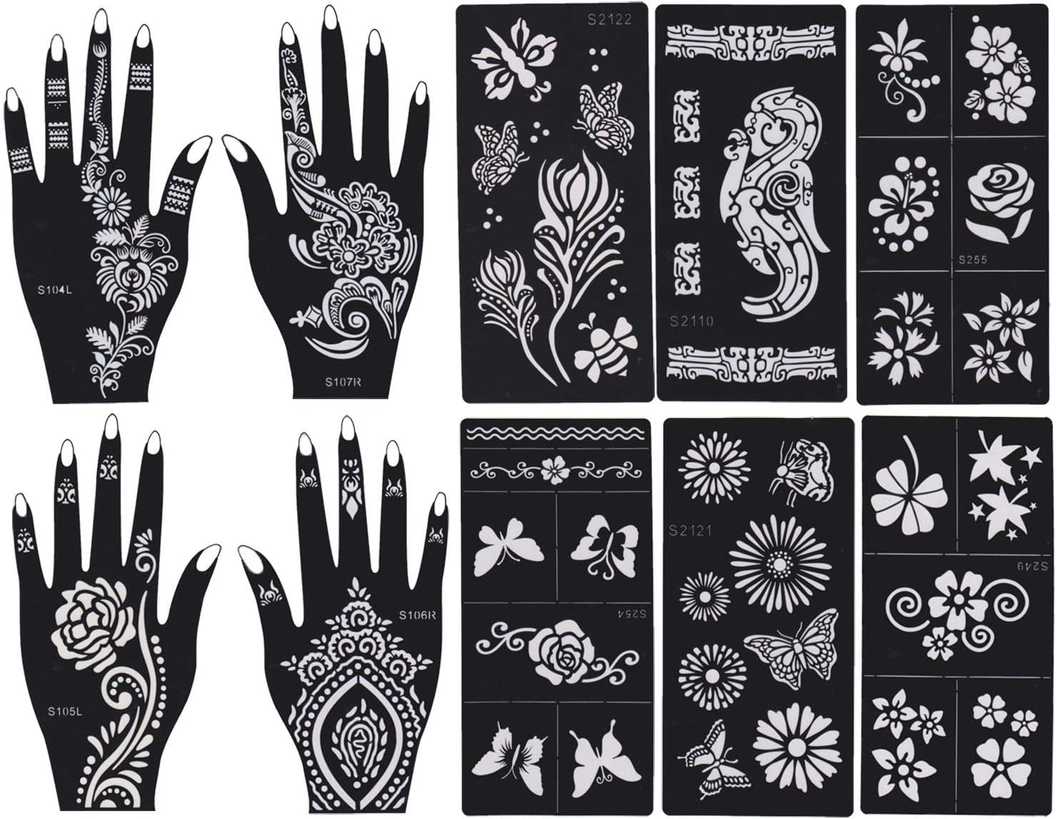 DevilFace 10 Sheets Stencils for Henna Tattoos Self-Adhesive Beautiful Body Art Temporary Tattoo Templates, Henna, Flower, Butterfly Designs
