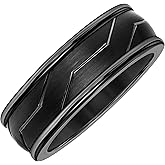 Brilliant Expressions Men’s Tungsten Carbide Wedding Band – 8mm Black Satin Center Ring with Diagonal Woven Line Design, Smooth Round Edges, Comfort Fit, Scratch Resistant & Hypoallergenic