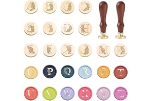 Statice Letter A-Z Wax Seal Stamp Kit - 26Pcs Initial Sealing Wax Stamps with Flower,0.98 inch/25mm Brass Alphabet Graphic St