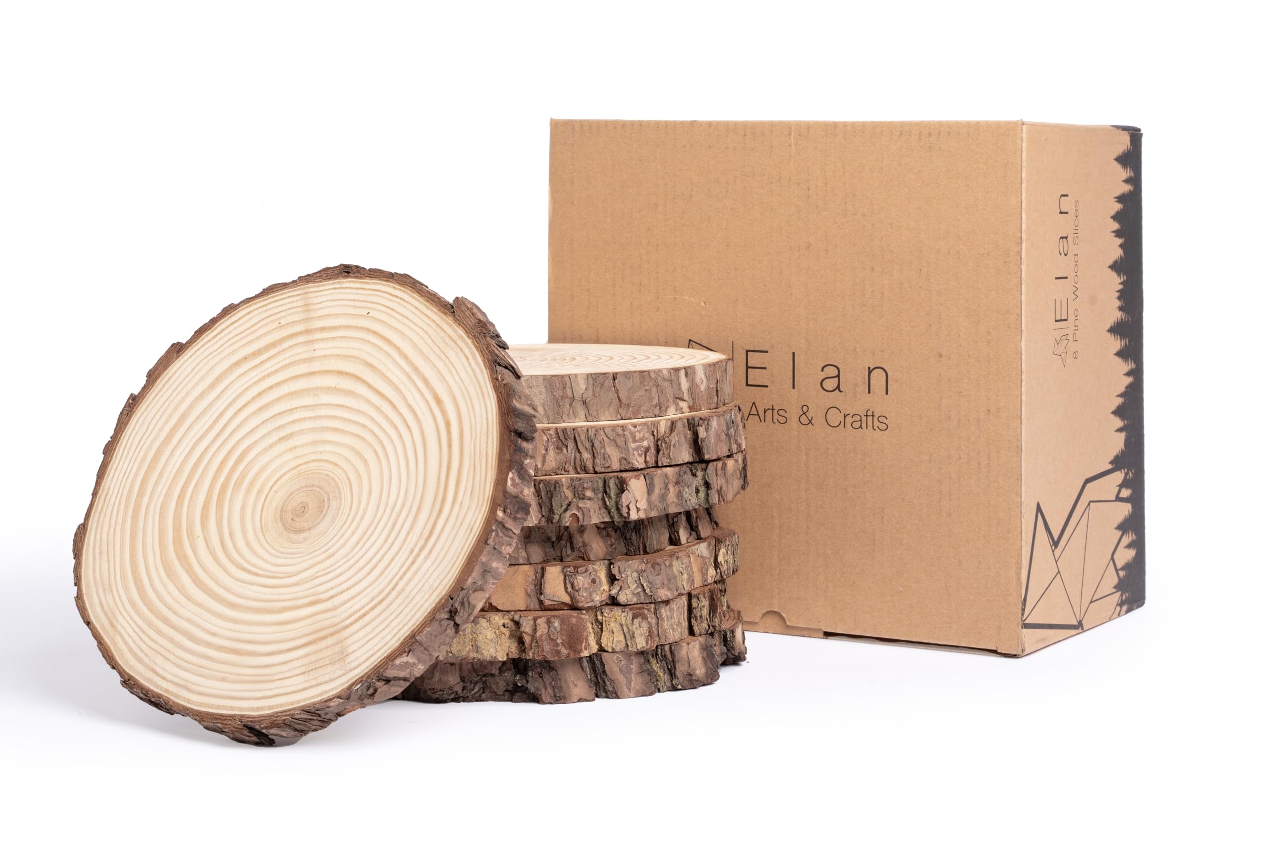 Elan Wood Slice 20-23cm Diameter 8 pieces, Natural Slices for Crafts, Wooden Craft, Log Slices, Craft Wood, Tree Slice, Circles Brown, bark, wood