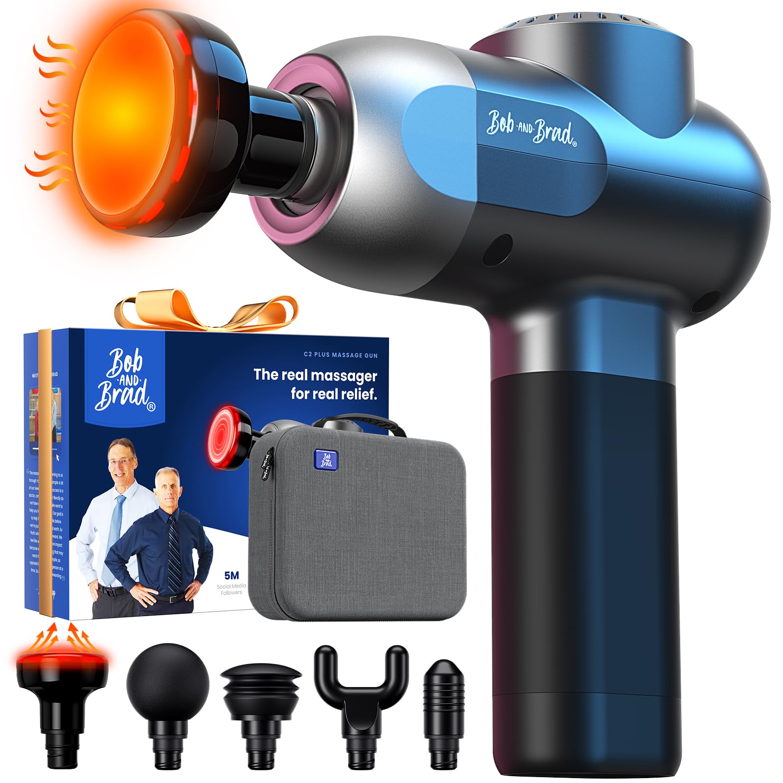 BOB AND BRAD C2 Plus Massage Gun with Heat, Deep Tissue Percussion FSA Massager Gun for Athletes & Pain Relief, Electric Handheld Back Neck Shoulder Muscle Massager, HSA Eligible Gift at Amazon