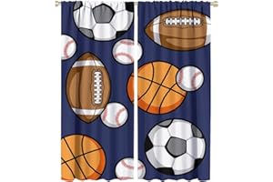 QIONGHAILUANNANSHANGMAOYOUXIANGONGSI Sport Blackout Windows Curtains, Elegant Signs Sports Football Basketball Baseball Soccer Rugby Rod Pocket Curtains, for Kids Boys Teens Bedroom Living Room 42x54in 2 Panels
