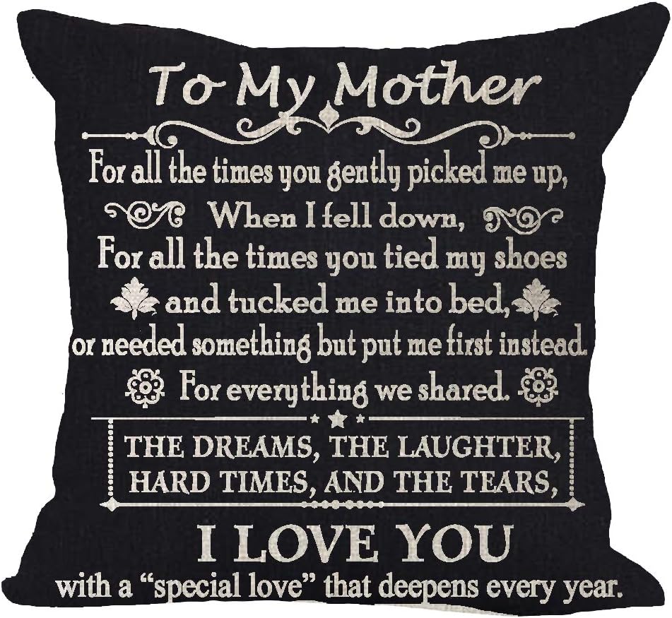 Blessing to My Mom Black We Share Dreams Laughter Hard Time Tear I Love You Cotton Linen Square Throw Waist Pillow Case Decorative Cushion Cover Pillowcase Sofa 18"x 18"