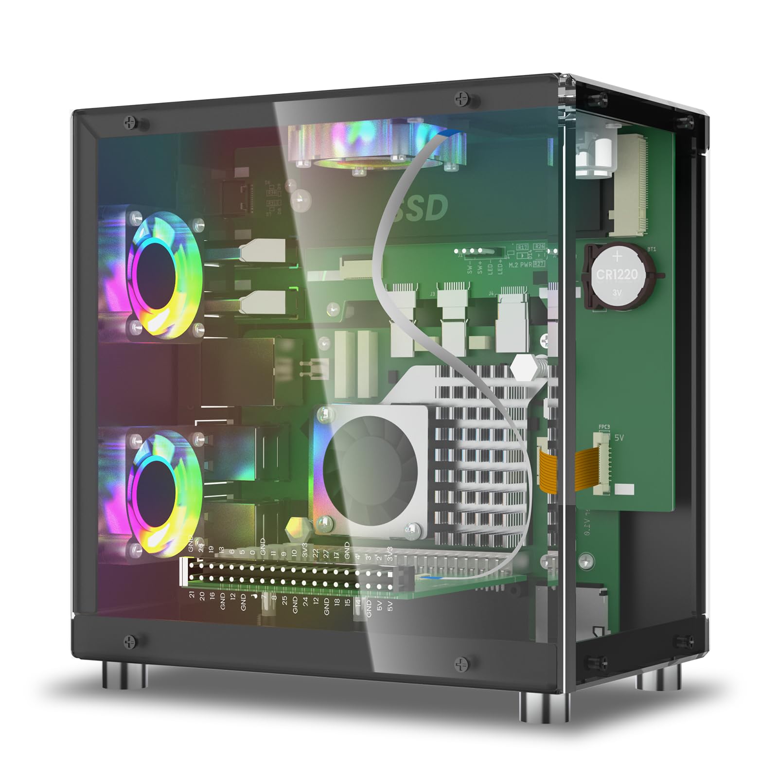Elecrow Mini PC Case for Raspberry Pi 5 - Aluminum Case with 3 Cooling Fans, 1.3